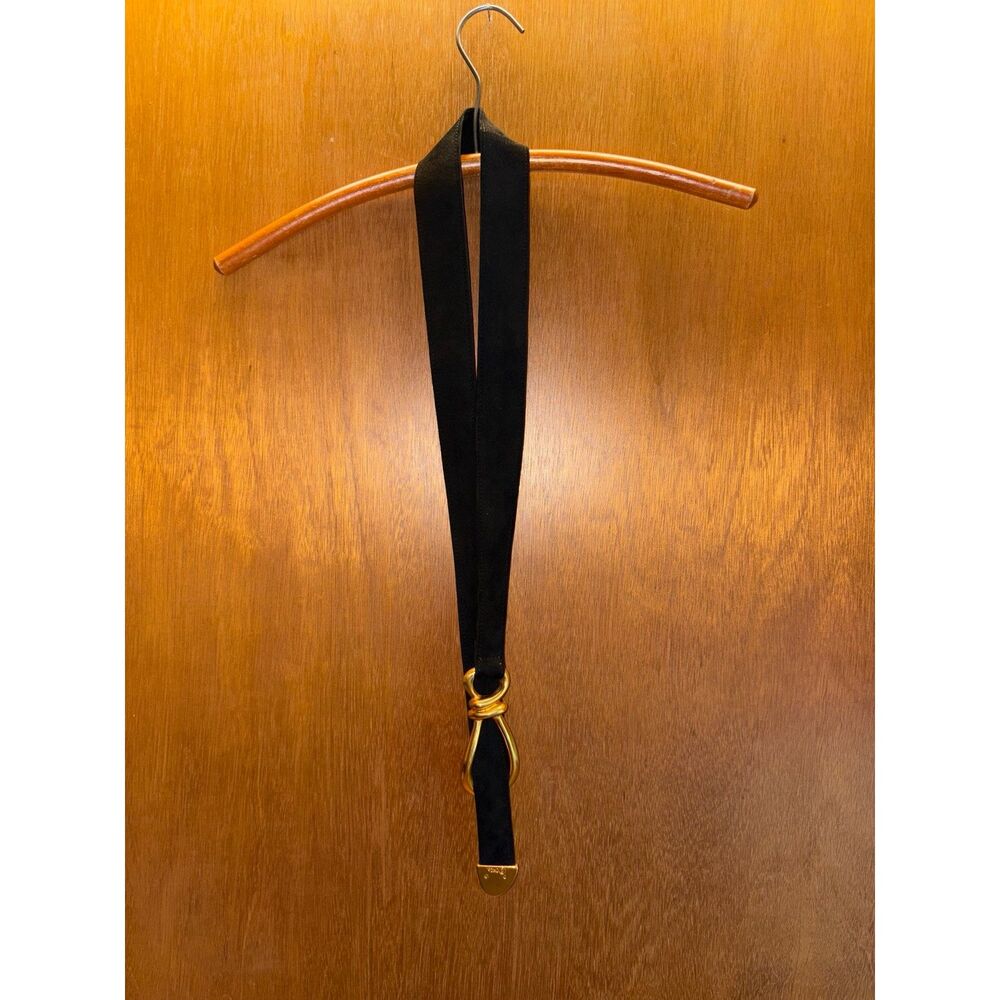 90s VTG Donna Karan x Robert Lee Morris Sculptural Black Tie Belt sz M - Picture 3 of 12